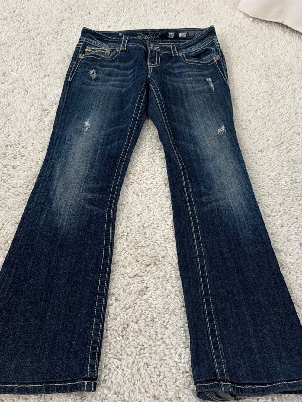 Miss Me Dark Blue Flare Jeans with Light Distressing